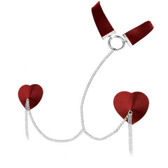 NIPPLICIOUS DOMINATRIX LEATHER COLLAR, PASTIES, CHAIN - RED