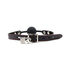 BALL GAG W/LOCK & RED STITCH - BLACK