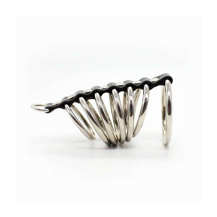 COCKRING 7-RINGS METAL/LEATHER - SILVER/BLACK