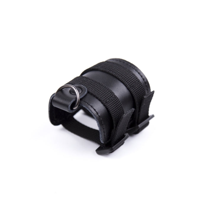 COCKRING W/2 STRIPS AND METAL RINGLET LEATHER - BLACK