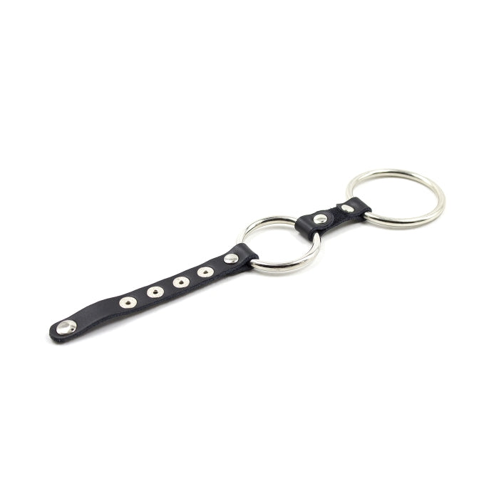 COCKRING 2-RINGS METAL/LEATHER 5-RIVET BAND - BLK