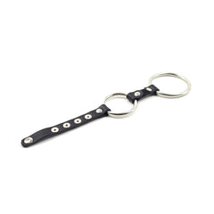 COCKRING 2-RINGS METAL/LEATHER 5-RIVET BAND - BLK