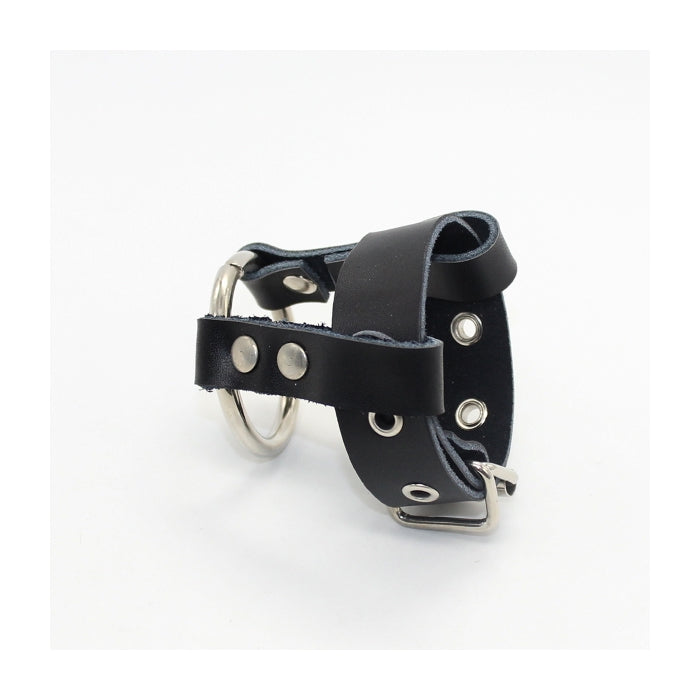 COCKRING W/METAL & LEATHER RING & LOCK - BLACK
