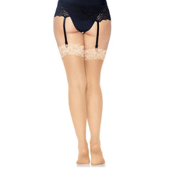 SHEER TIGHT HIGH STOCKINGS LACE TOP - O/S - NUDE