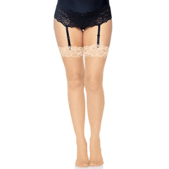 SHEER TIGHT HIGH STOCKINGS LACE TOP - O/S - NUDE