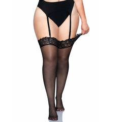 PLUS TIGHT SHEER HIGH STOCKINGS - QUEEN SIZE - BLACK