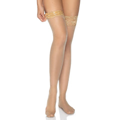 THIGH HIGH STAY UP SPANDEX SHEER STOCKINGS LACE TOP- O/S - NUDE