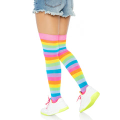 RAINBOW THIGH HIGH STOCKINGS - O/S - NEON RAINBOW