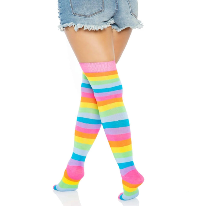 RAINBOW THIGH HIGH STOCKINGS - O/S - NEON RAINBOW