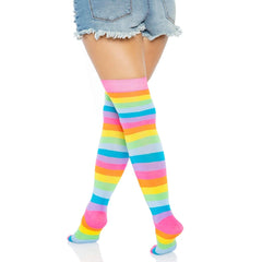 RAINBOW THIGH HIGH STOCKINGS - O/S - NEON RAINBOW