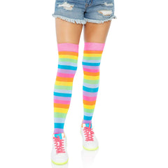 RAINBOW THIGH HIGH STOCKINGS - O/S - NEON RAINBOW