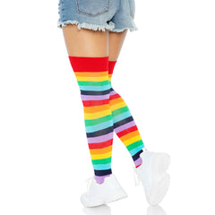 CHERRY RAINBOW STRIPED THIGH HIGH STOCKINGS - O/S - CHERRY RAINBOW