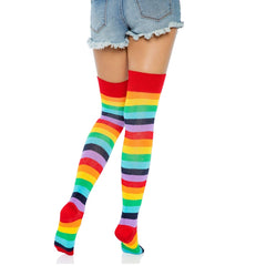 CHERRY RAINBOW STRIPED THIGH HIGH STOCKINGS - O/S - CHERRY RAINBOW