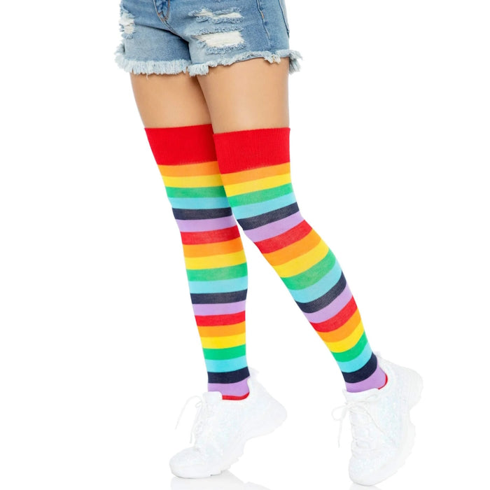 CHERRY RAINBOW STRIPED THIGH HIGH STOCKINGS - O/S - CHERRY RAINBOW