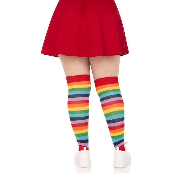 STRIPED THIGH HIGH STOCKINGS - QUEEN SIZE - CHERRY RAINBOW