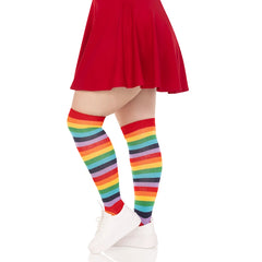 STRIPED THIGH HIGH STOCKINGS - QUEEN SIZE - CHERRY RAINBOW