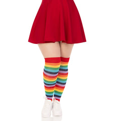 STRIPED THIGH HIGH STOCKINGS - QUEEN SIZE - CHERRY RAINBOW