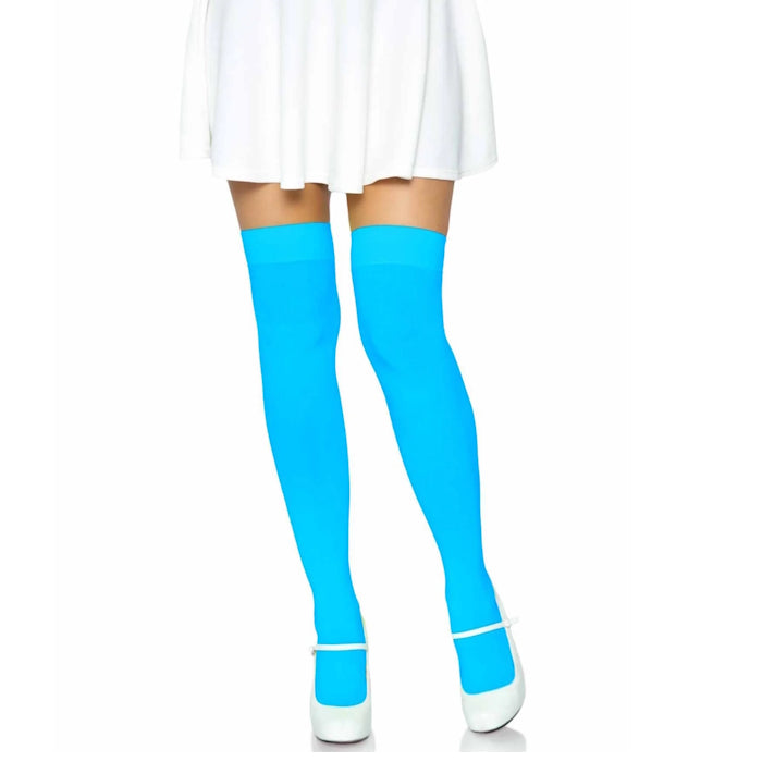 THIGH HIGH STOCKINGS - O/S - NEON BLUE