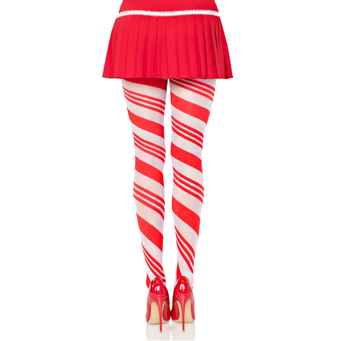 CANDY STRIPED TIGHTS - O/S - RED / WHITE