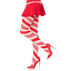 CANDY STRIPED TIGHTS - O/S - RED / WHITE