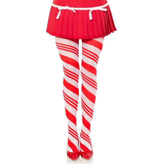 CANDY STRIPED TIGHTS - O/S - RED / WHITE