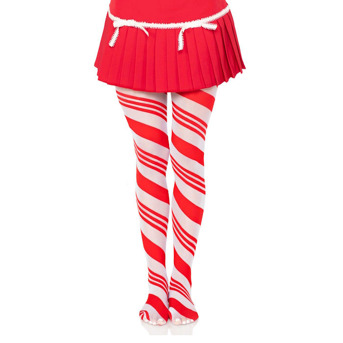 CANDY STRIPED TIGHTS - O/S - RED / WHITE