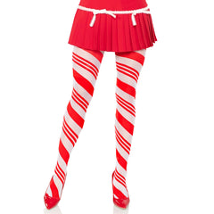 CANDY STRIPED TIGHTS - O/S - RED / WHITE