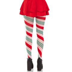 HOLIDAY RIBBION STRIPED TIGHTS - O/S - GREEN / RED