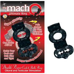 THE MACHO COLLECTION DOUBLE POWER COCK &AMP; BALLS RING - BLACK