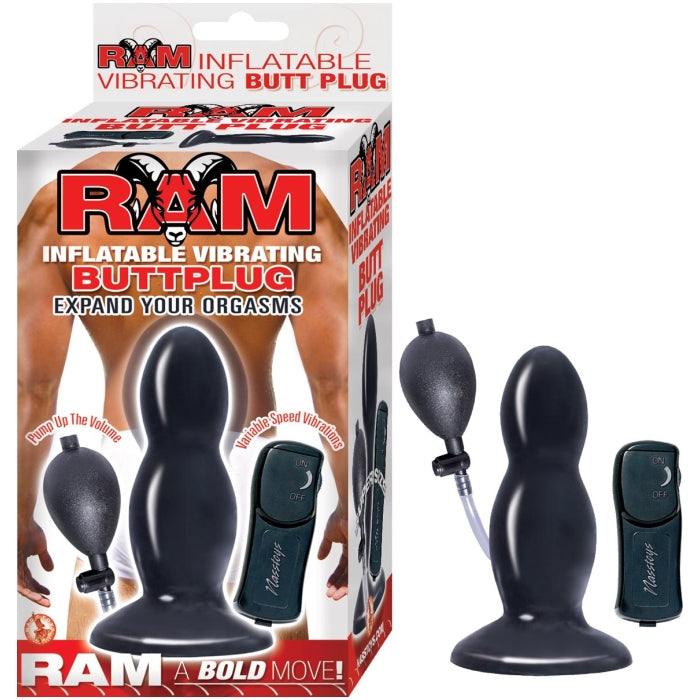 RAM INFLATABLE VIBRATING BUTT PLUG - BLACK