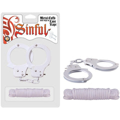 SINFUL METAL CUFFS WITH KEYS &AMP; LOVE ROPE - WHITE