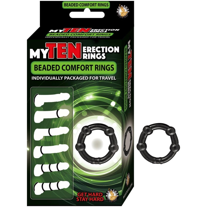 MY TEN ERECTION RINGS BEADED COMFORT RINGS-BLACK