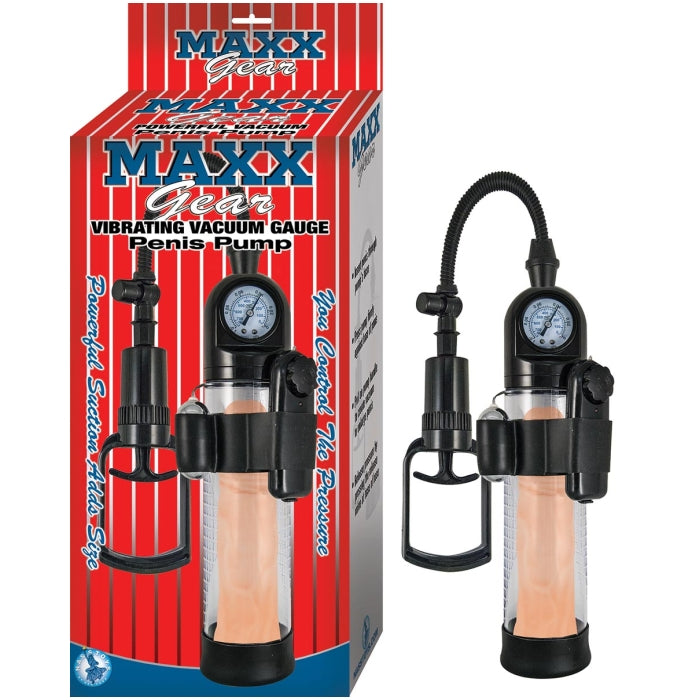 MAXX GEAR VIBRATING VACUUM GAUGE PENIS PUMP-CLEAR