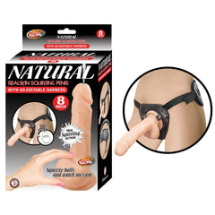 NATURAL REALSKIN SQUIRTING PENIS W/ADJUSTABLE HARNESS 8"-FLESH
