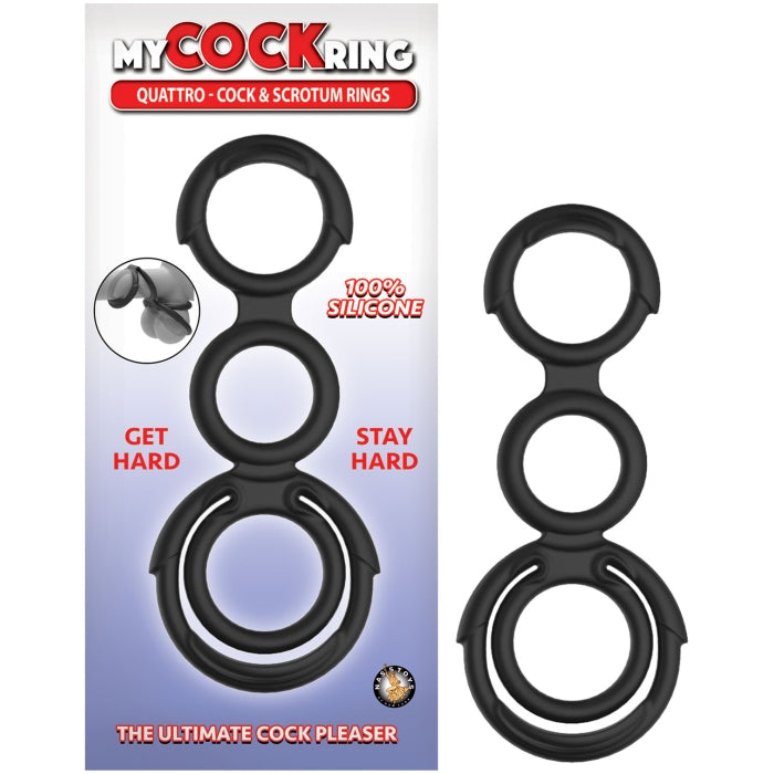 MY COCKRING QUATTRO-COCK & SCROTUM RINGS-BLACK