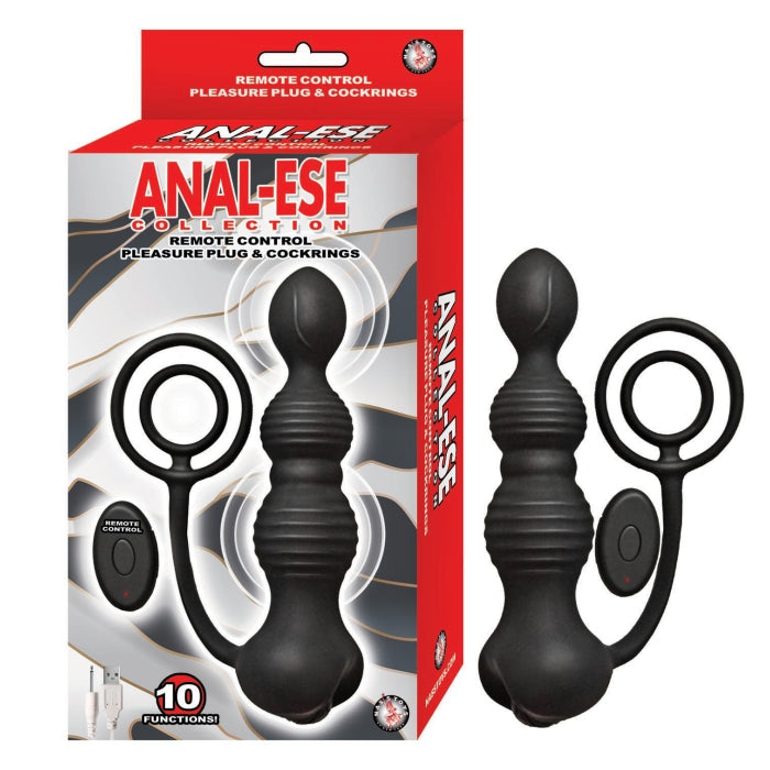 ANAL-ESE REMOTE CONTROL PLEASURE PLUG & COCKRINGS-BLACK