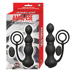 ANAL-ESE REMOTE CONTROL PLEASURE PLUG & COCKRINGS-BLACK