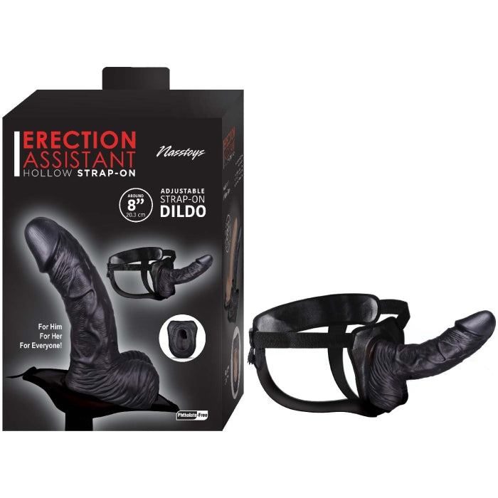 ERECTION ASSISTANT HOLLOW STRAP-ON 8"-BLACK