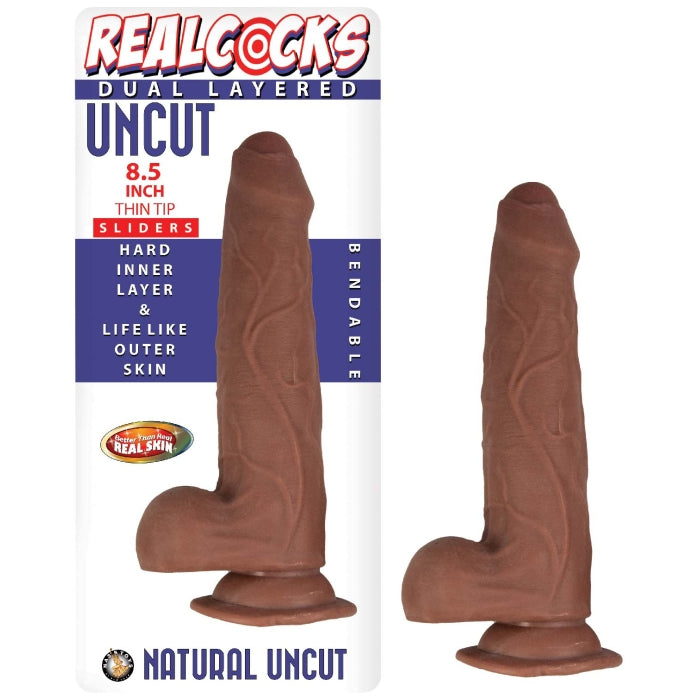REALCOCKS DUAL LAYERED UNCUT SLIDERS 8.5" THIN TIP -BROWN