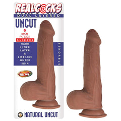 REALCOCKS DUAL LAYERED UNCUT SLIDERS 9" FAT DICK-BROWN