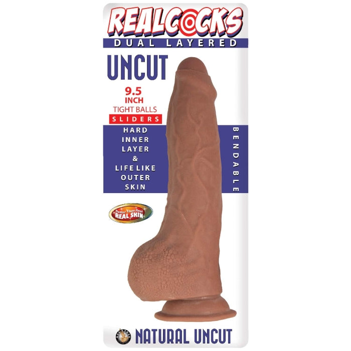 REALCOCKS DUAL LAYERED UNCUT SLIDERS 9.5" TIGHT BALLS-BROWN