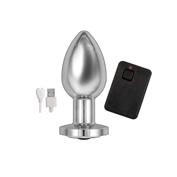 ASS-SATION REMOTE VIBRATING METAL PLUG-SILVER
