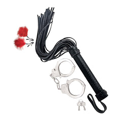 BONDAGE BY NASSTOYS WHIP, FEATHER & CUFFS-RED