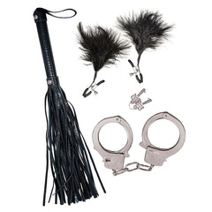 BONDAGE BY NASSTOYS WHIP, FEATHER & CUFFS-BLACK