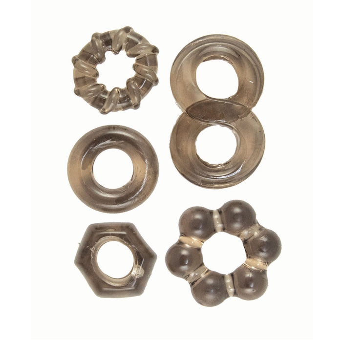 ENHANCER FIVE PIECE COCK RING SET - BLACK