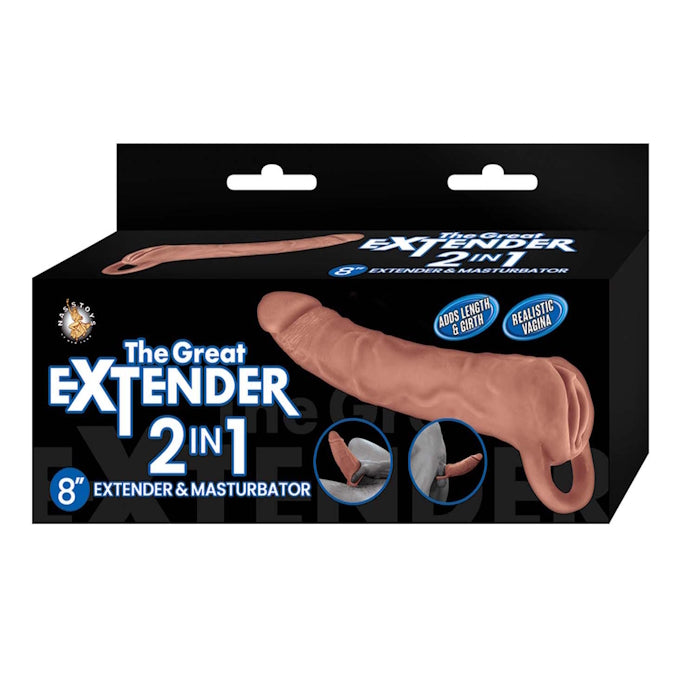 THE GREAT EXTENDER 2 IN 1 8" EXTENDER & MASTURBATOR BROWN