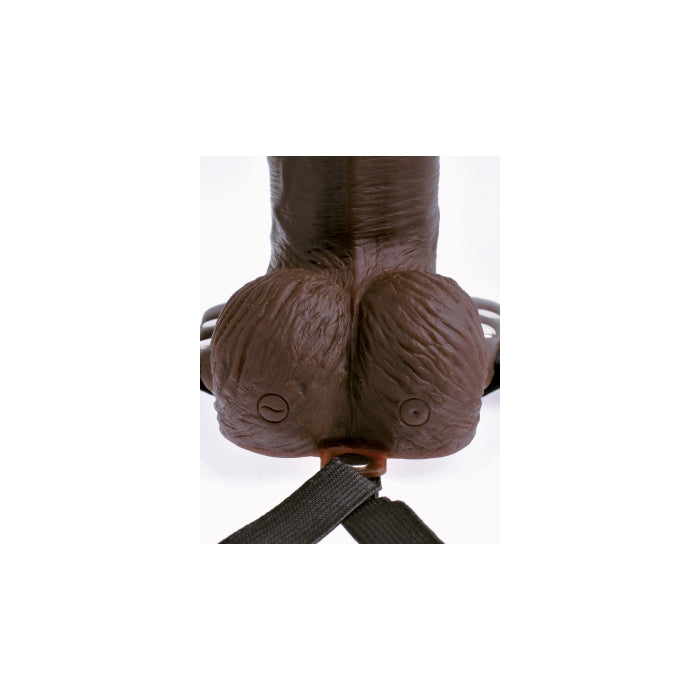FF 8" HOLLOW RECHARGEABLE STRAP-ON WITH REMOTE - BROWN