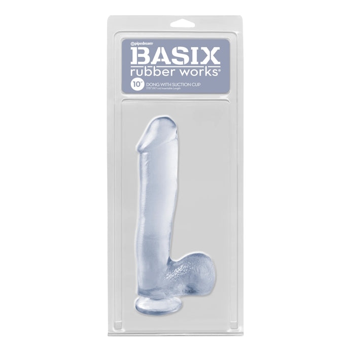 BASIX RUBBER WORKS 10" DONG WITH SUCTION CUP - CLEAR