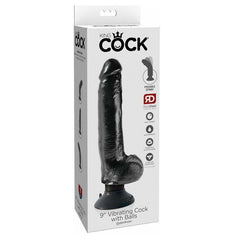 VIBE COCK W/ BALLS 9" BLACK KING COCK