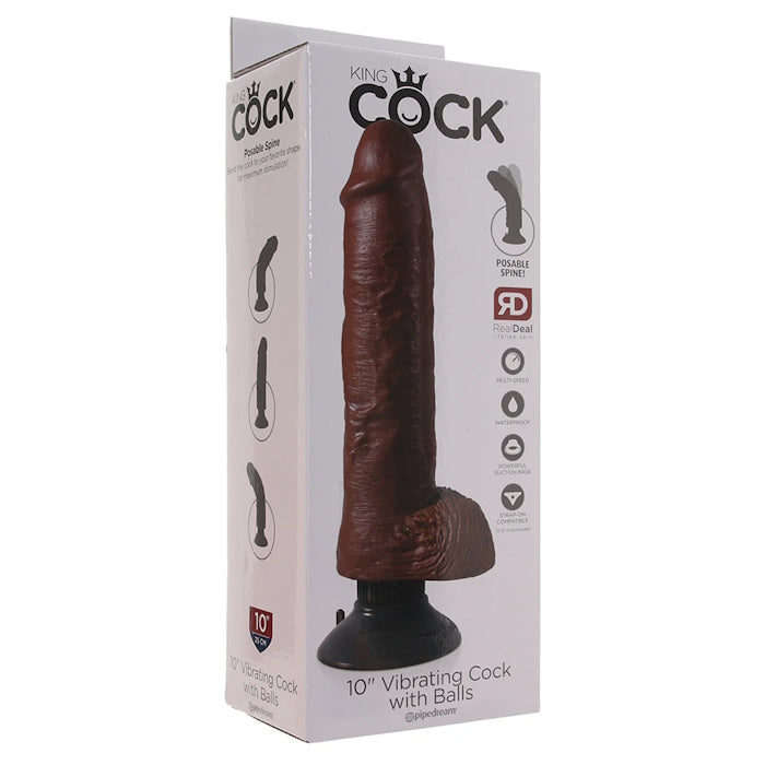VIBE COCK W/ BALLS 10" BROWN KING COCK